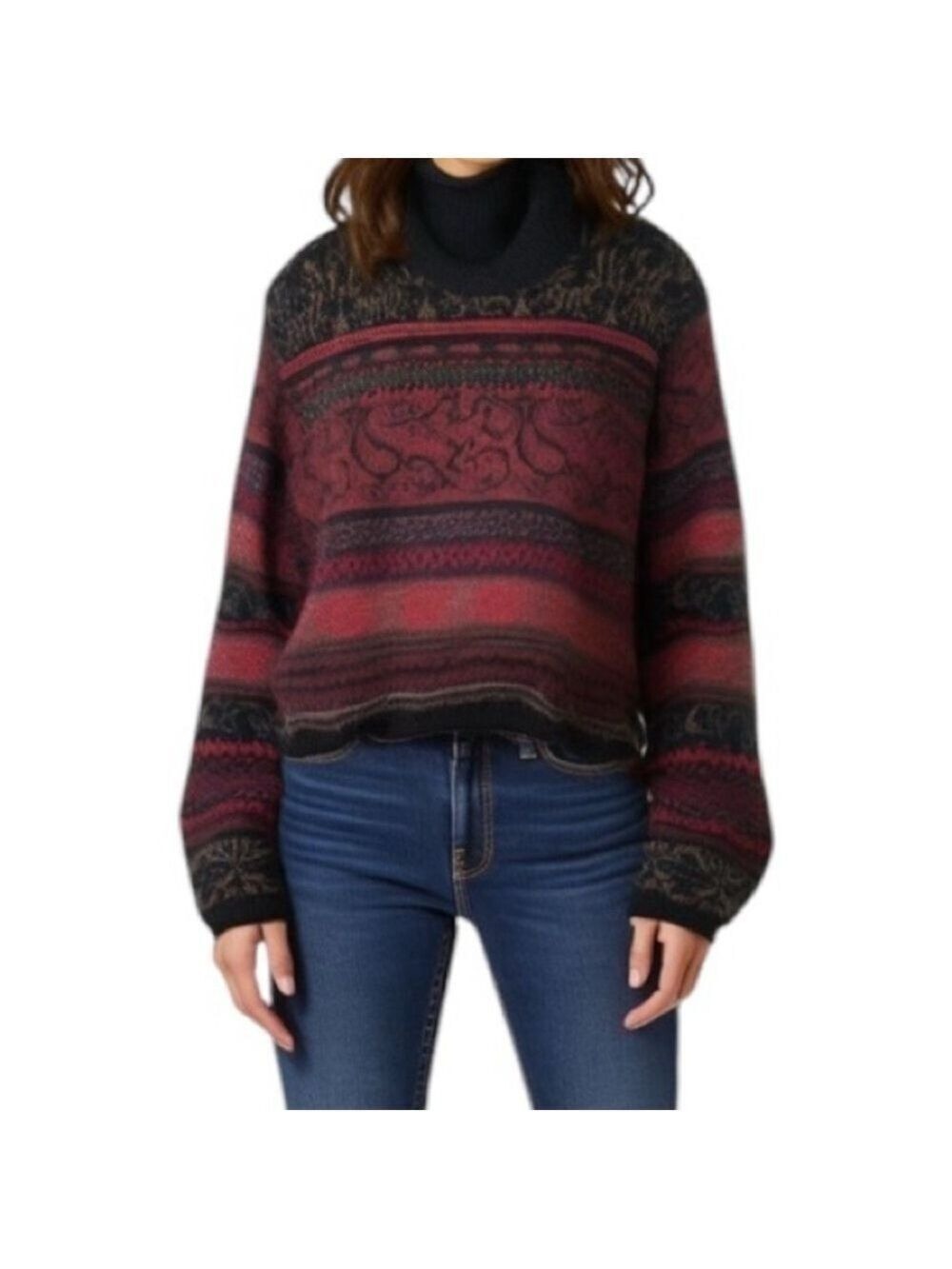 Lord & Taylor Vintage Turtleneck Patterned Mohair and Wool Blend Sweater Size M